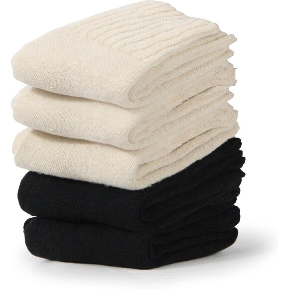 BenSorts Women 5 Packs Black Beige Polyester Winter Thick Warm Boots Socks - Picture 2 of 6